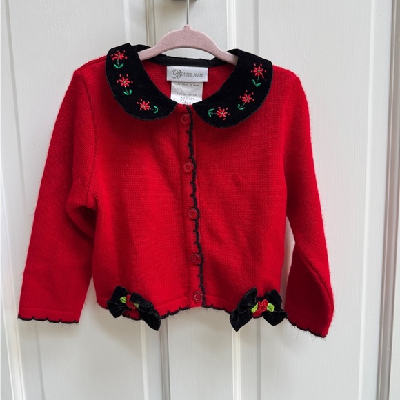 Bonnie Jean 3T Girls Vintage Red Sweater with Black Floral Collar - Picture 1 of 7